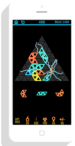 Triangular board with the Lightning power-up at work